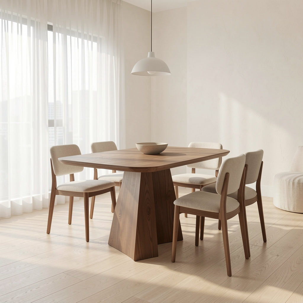 Round Light Brown Dining Table in soft oak daylight