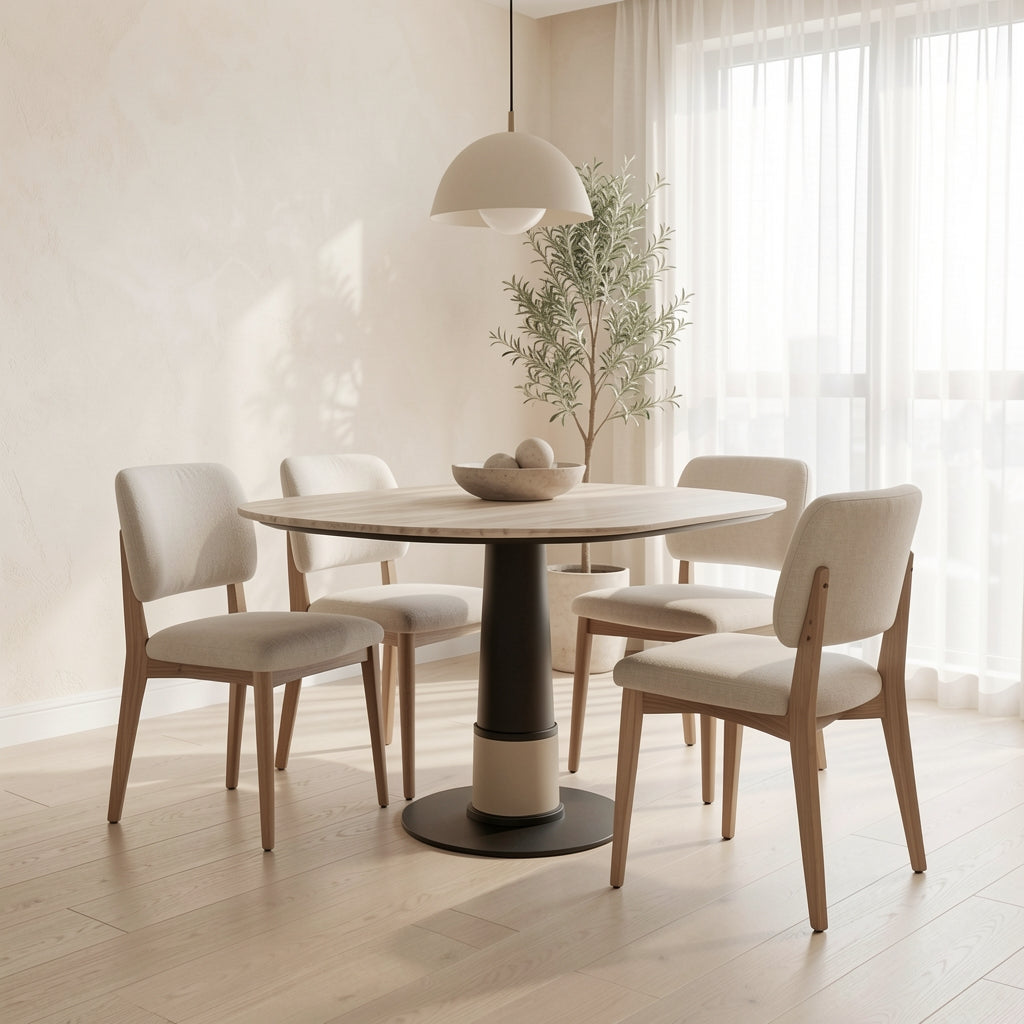 Round Black Dining Table · Edition 2 in soft oak daylight