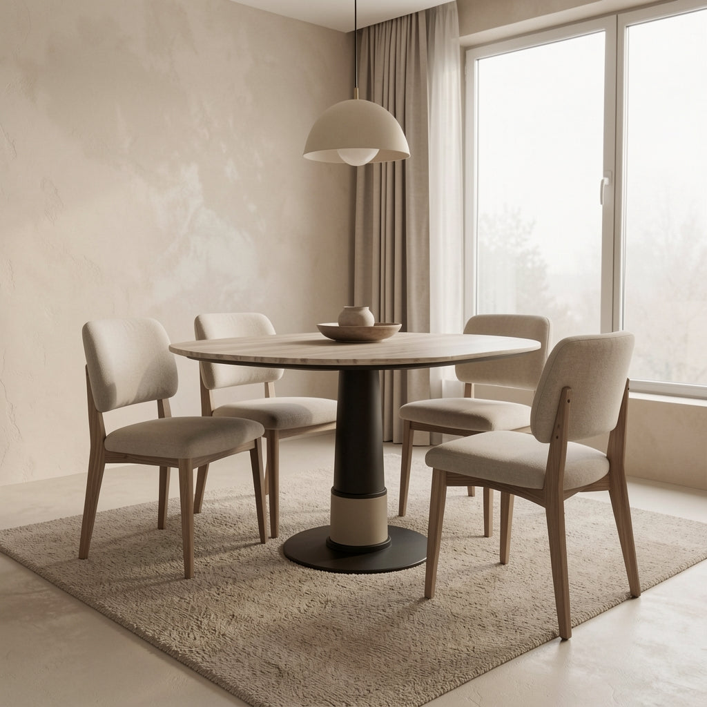 Round Black Dining Table · Edition 2 in tonal taupe cocoon