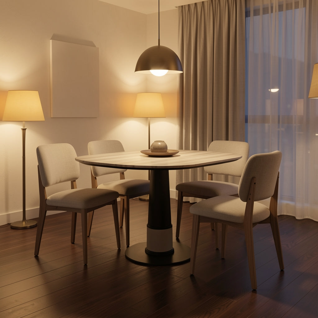 Round Black Dining Table · Edition 2 in warm evening walnut