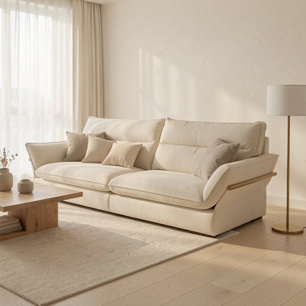Rectangular Red Sofa in soft oak daylight