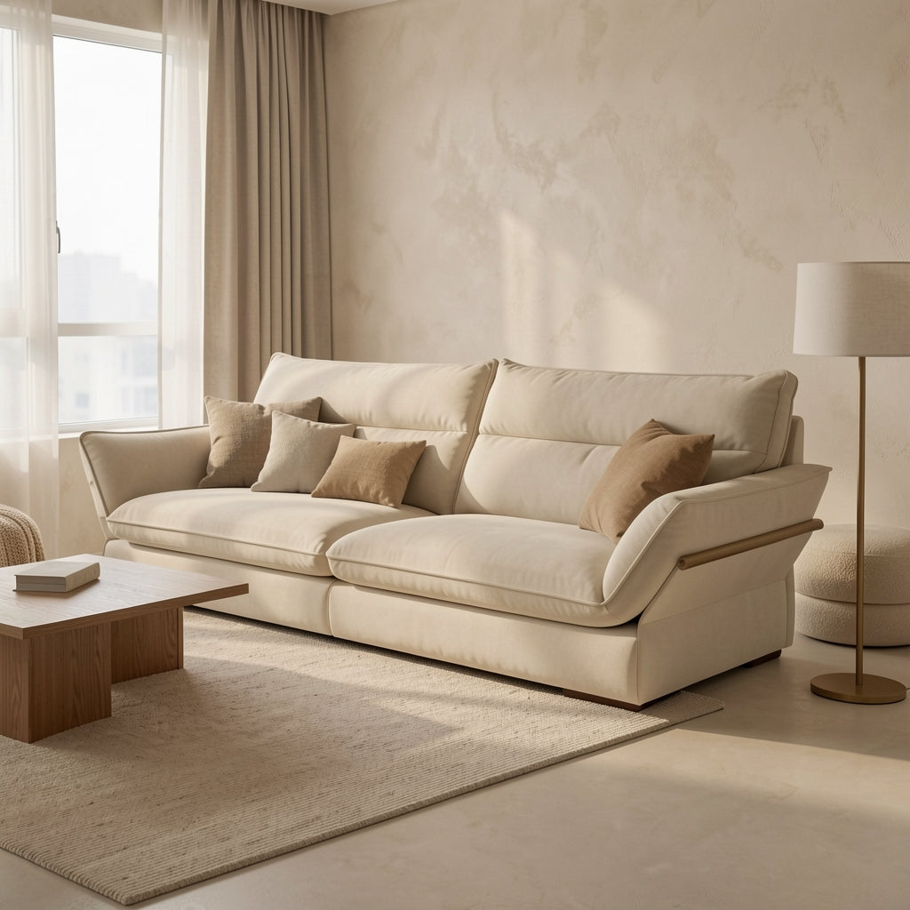 Rectangular Red Sofa in tonal taupe cocoon