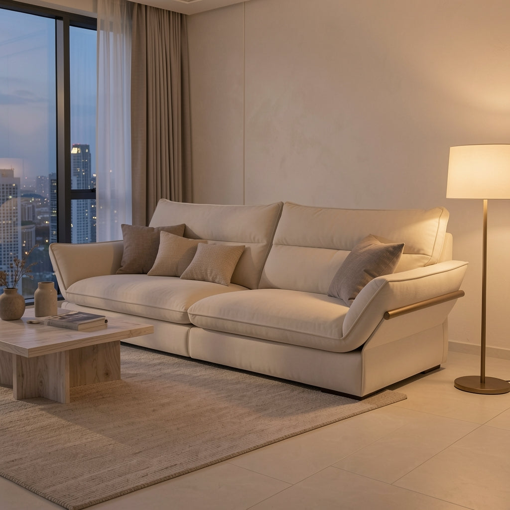 Rectangular Red Sofa in urban dusk