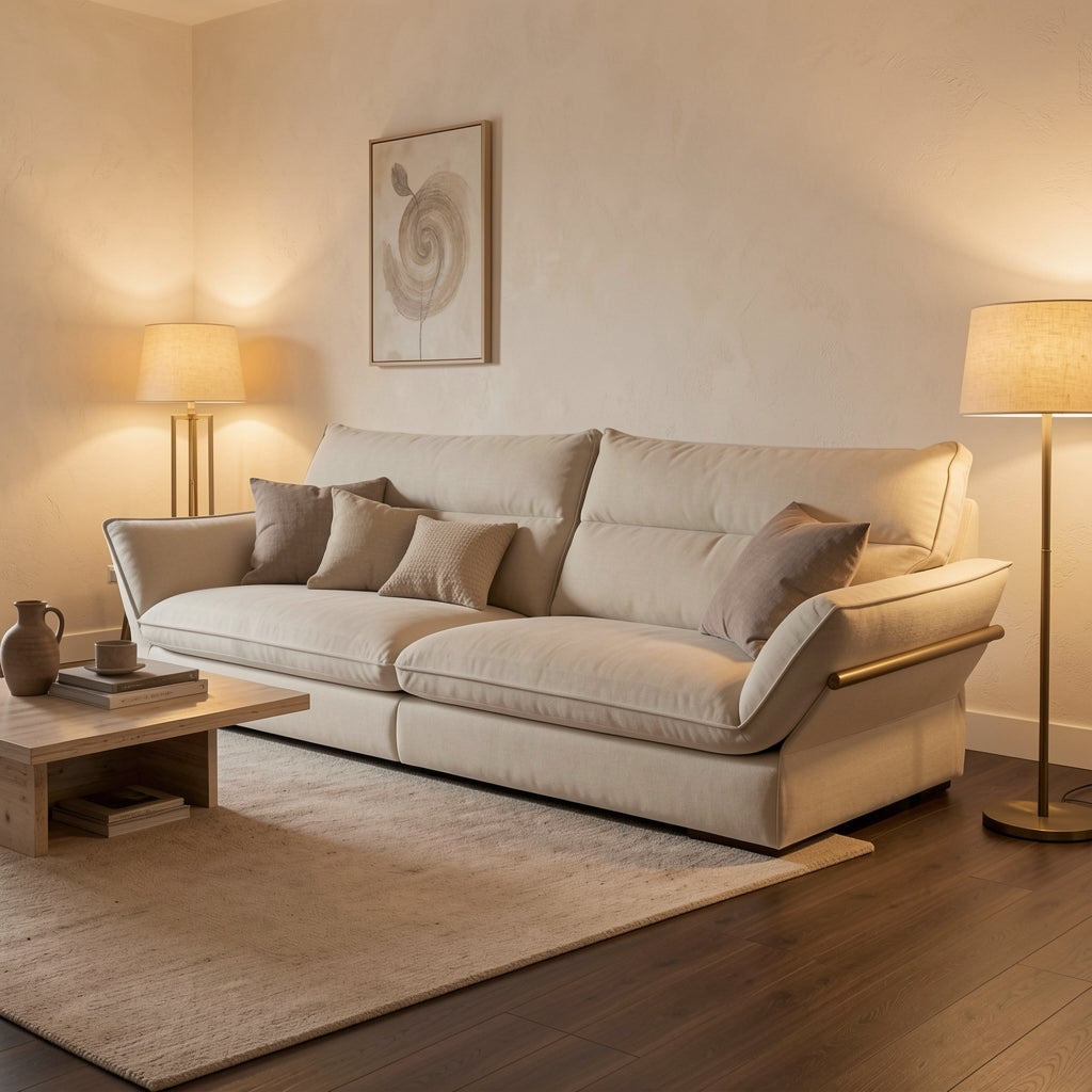 Rectangular Red Sofa in warm evening walnut