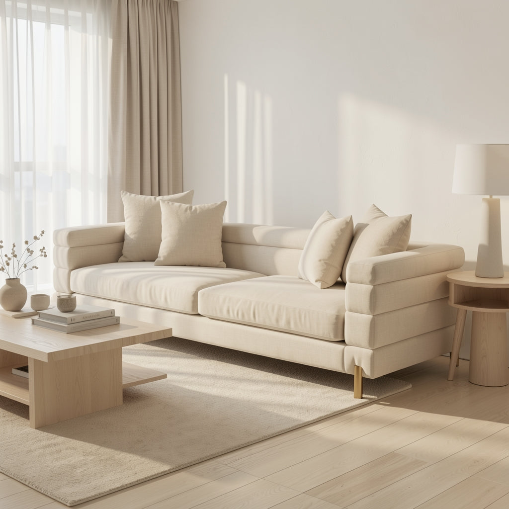 Blue Sofa in soft oak daylight