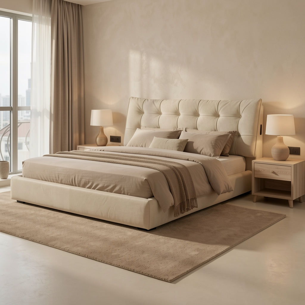 Tufted Bed · Edition 2 in tonal taupe cocoon