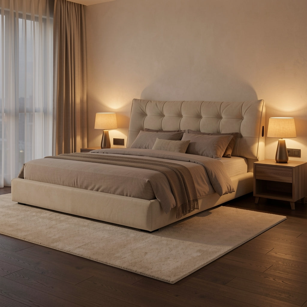 Tufted Bed · Edition 2 in warm evening walnut