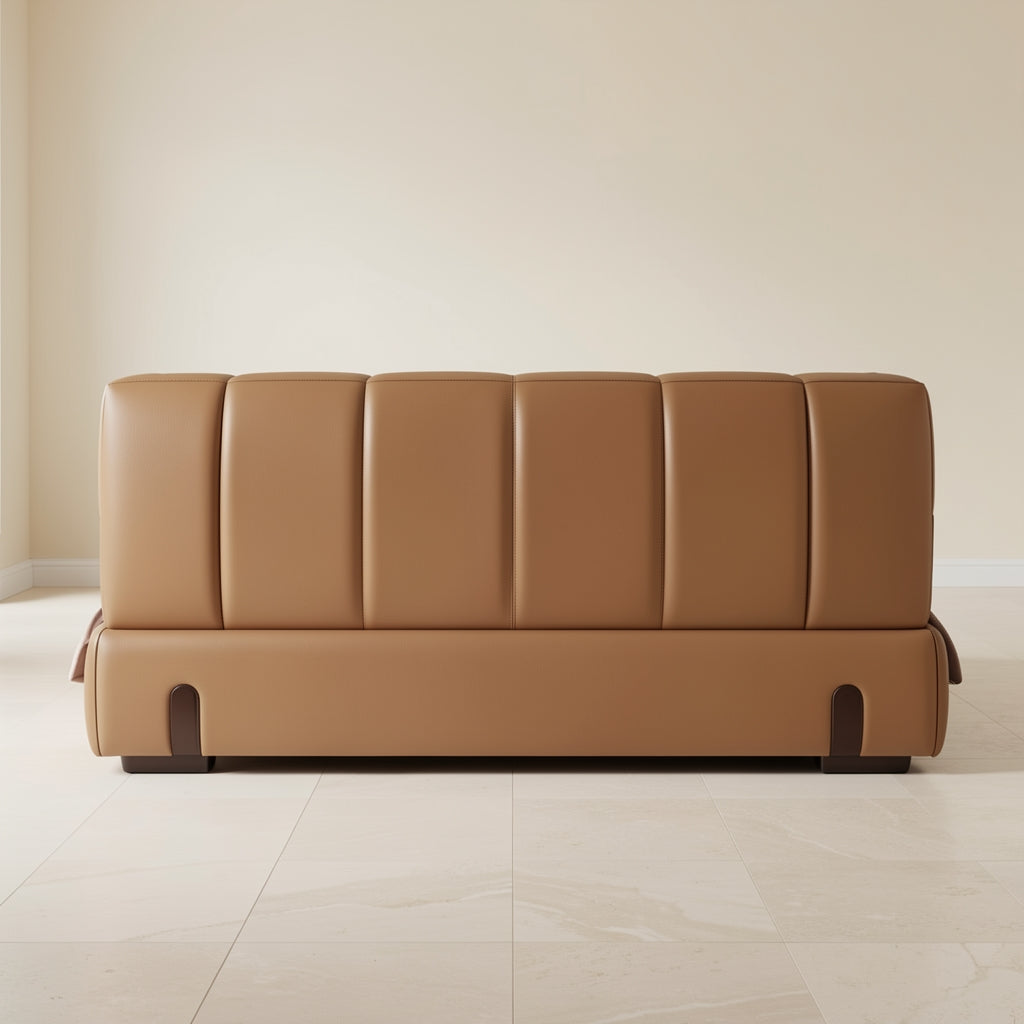 Tan Leatherette Bed in back