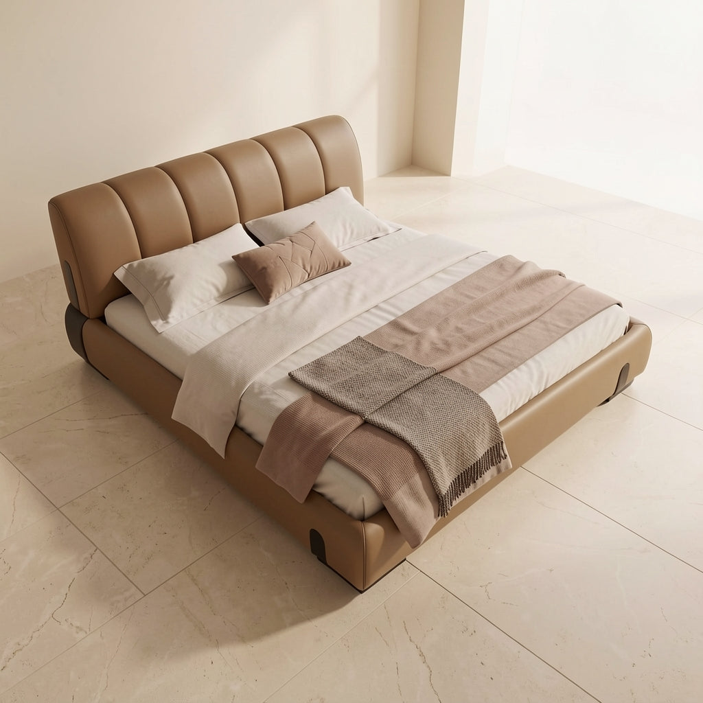 Tan Leatherette Bed in elevated