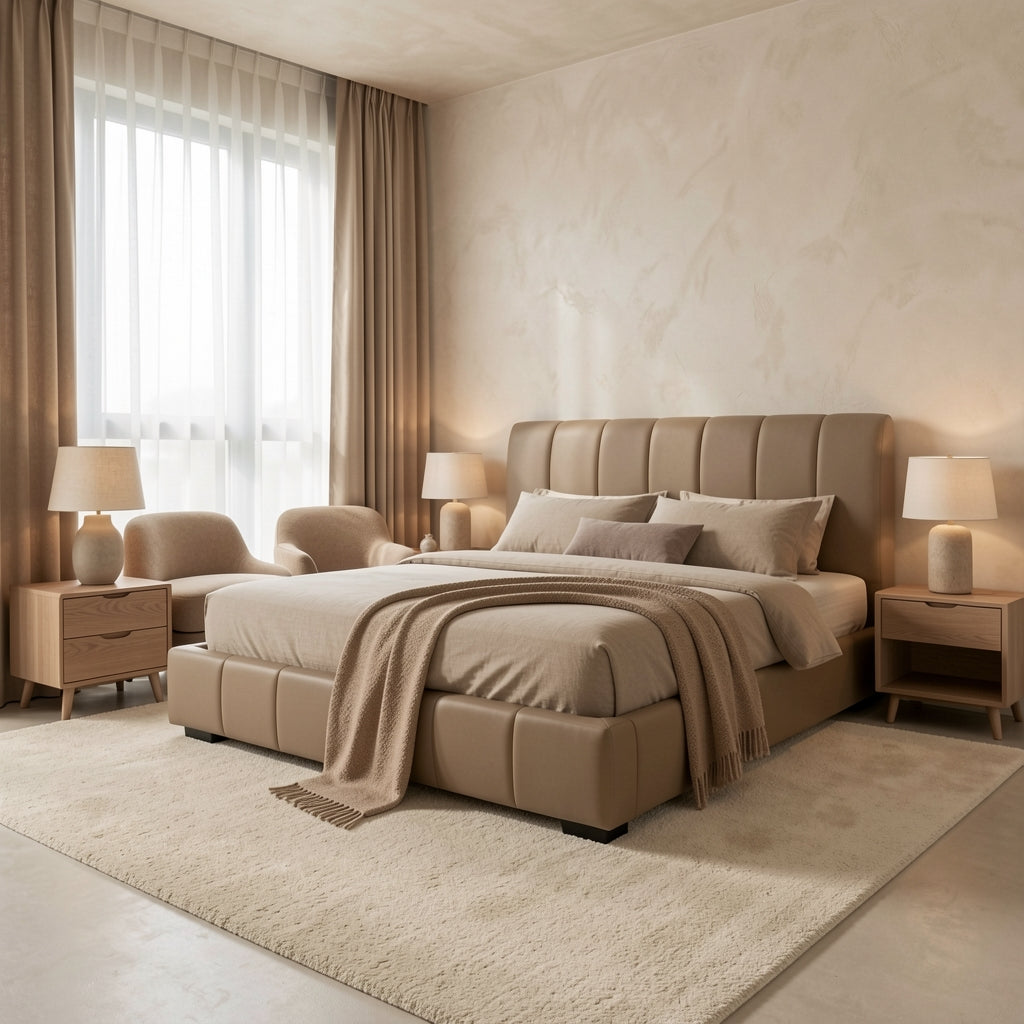 Black Tufted Bed · Edition 4 in tonal taupe cocoon