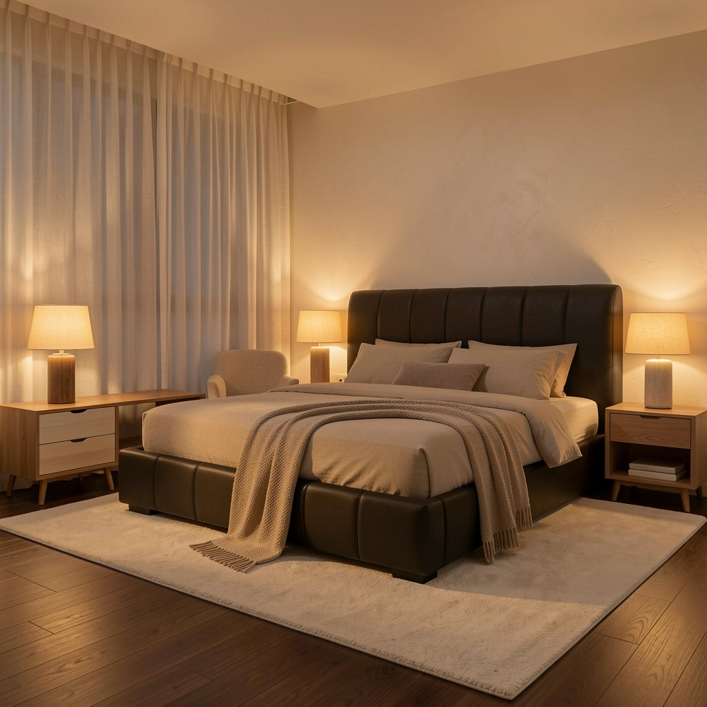 Black Tufted Bed · Edition 4 in warm evening walnut