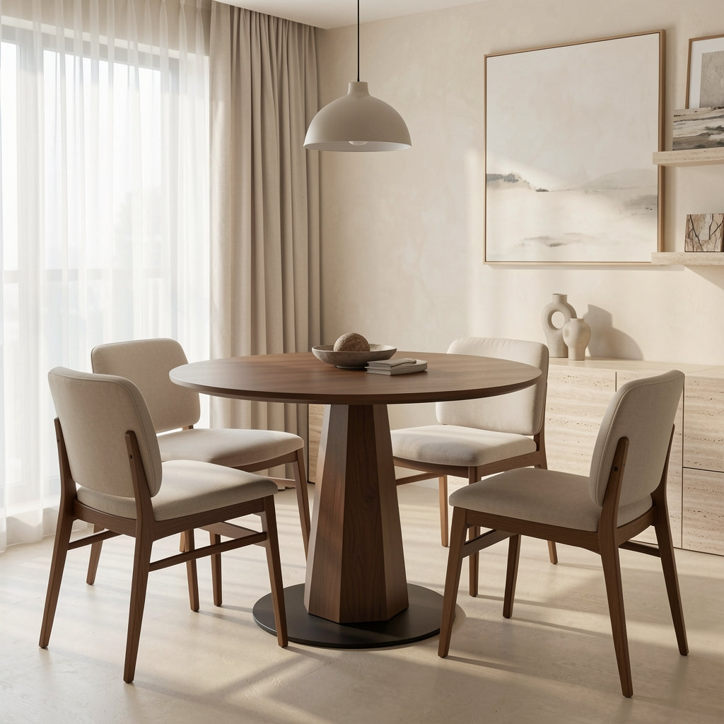 Black Round Dining Table in home staged