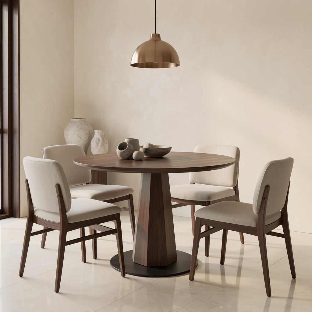Black Round Dining Table in marble bronze
