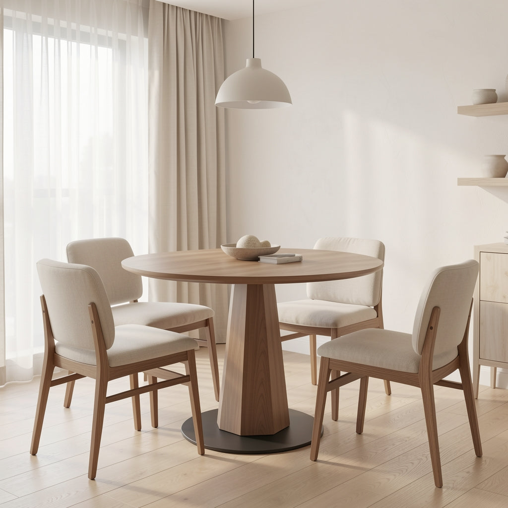 Black Round Dining Table in soft oak daylight