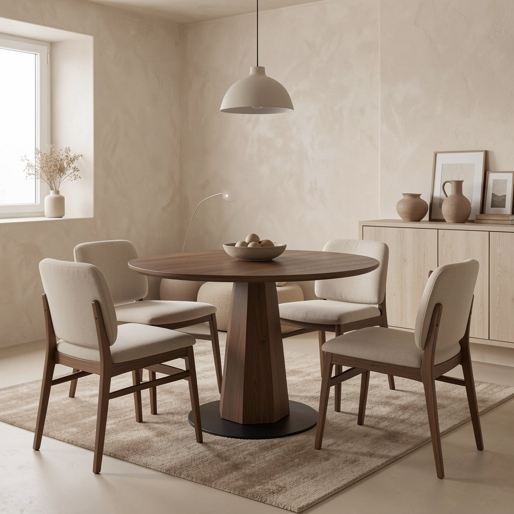 Black Round Dining Table in tonal taupe cocoon
