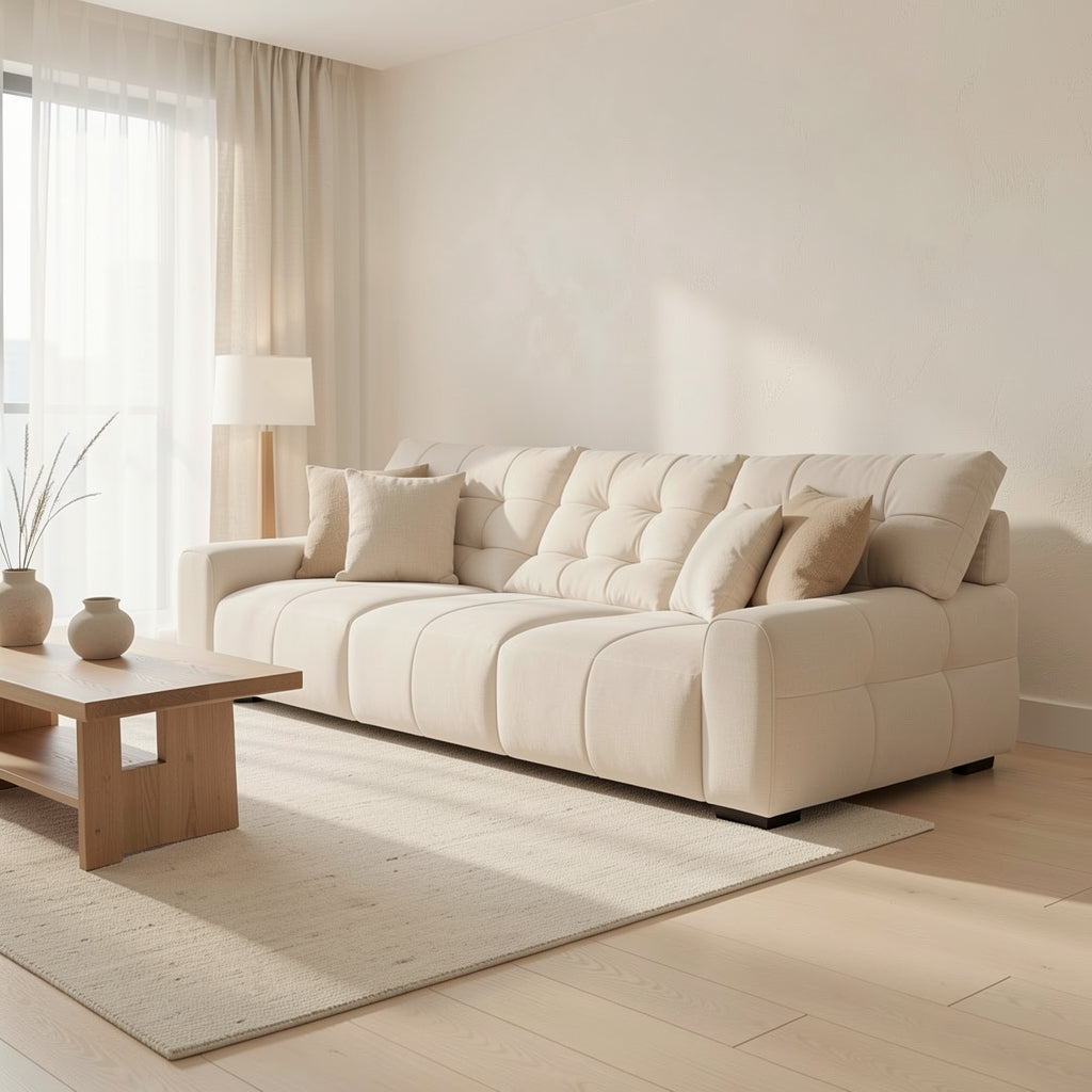 Pink Sofa in soft oak daylight