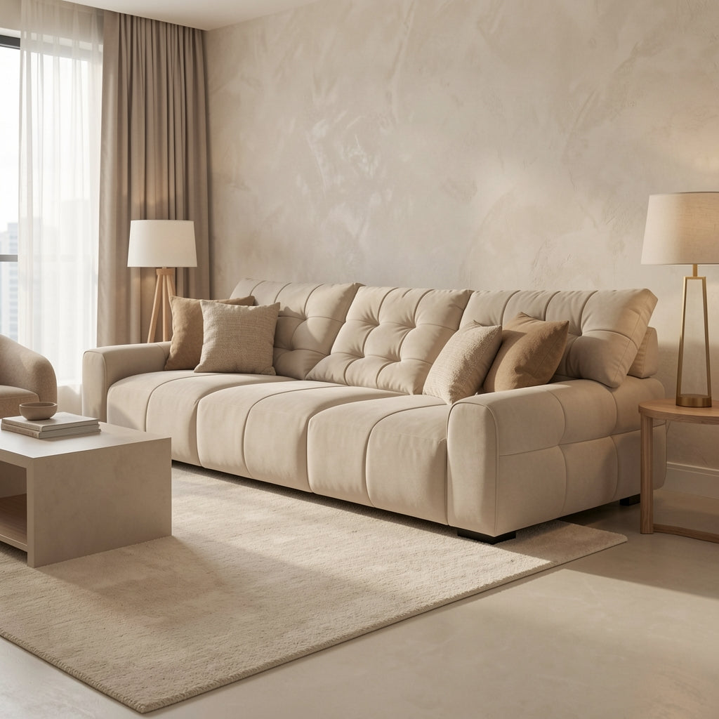Pink Sofa in tonal taupe cocoon