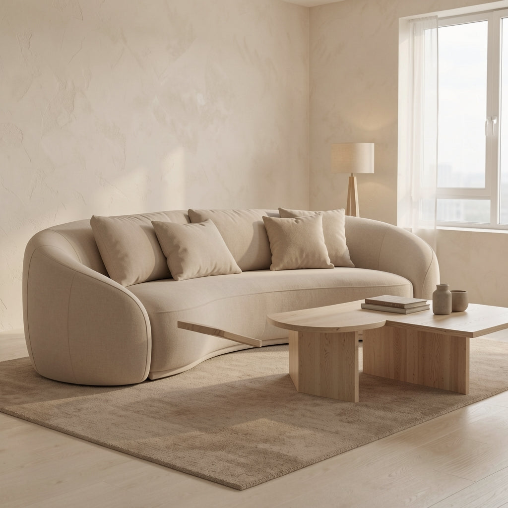 Striped Sofa in tonal taupe cocoon