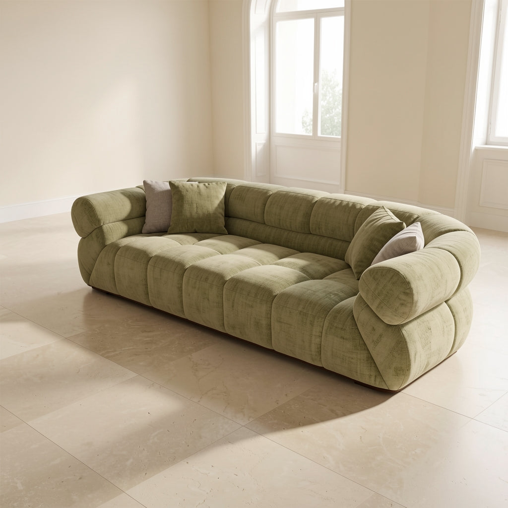 Green Tufted Sofa in elevated