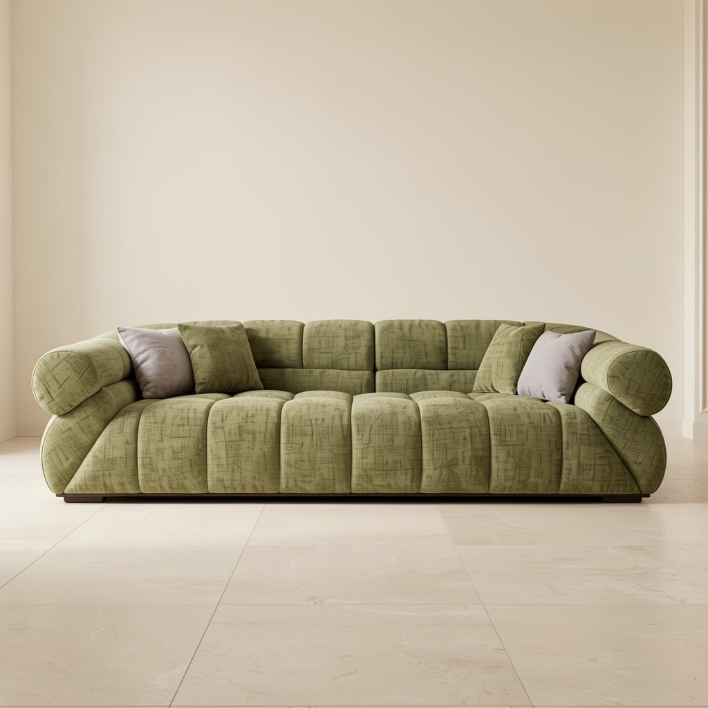 Green Tufted Sofa in front