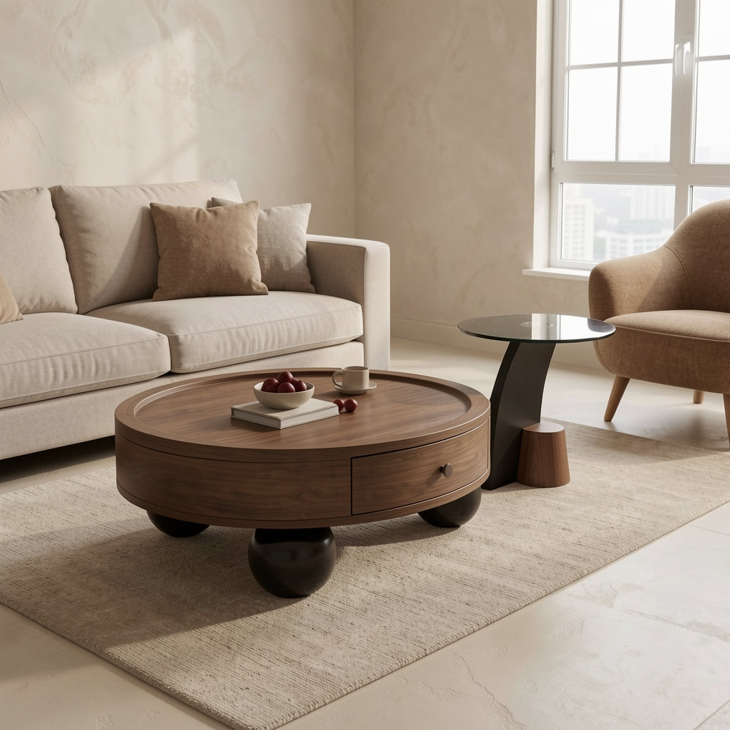 Round Coffee Table · Edition 8 in tonal taupe cocoon