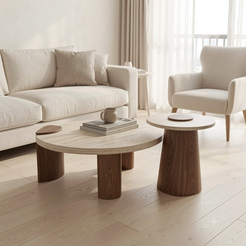 Round Coffee Table · Edition 9 in soft oak daylight