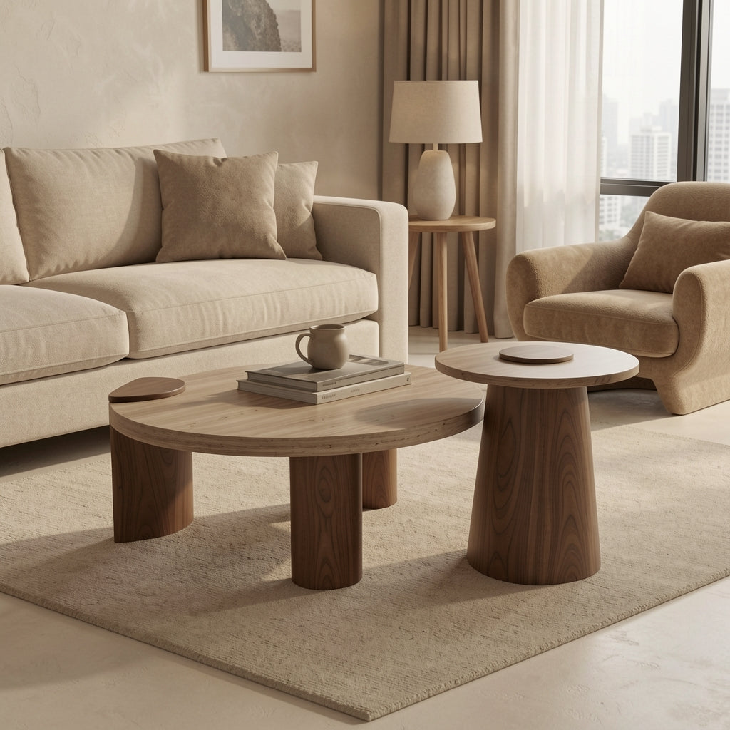 Round Coffee Table · Edition 9 in tonal taupe cocoon