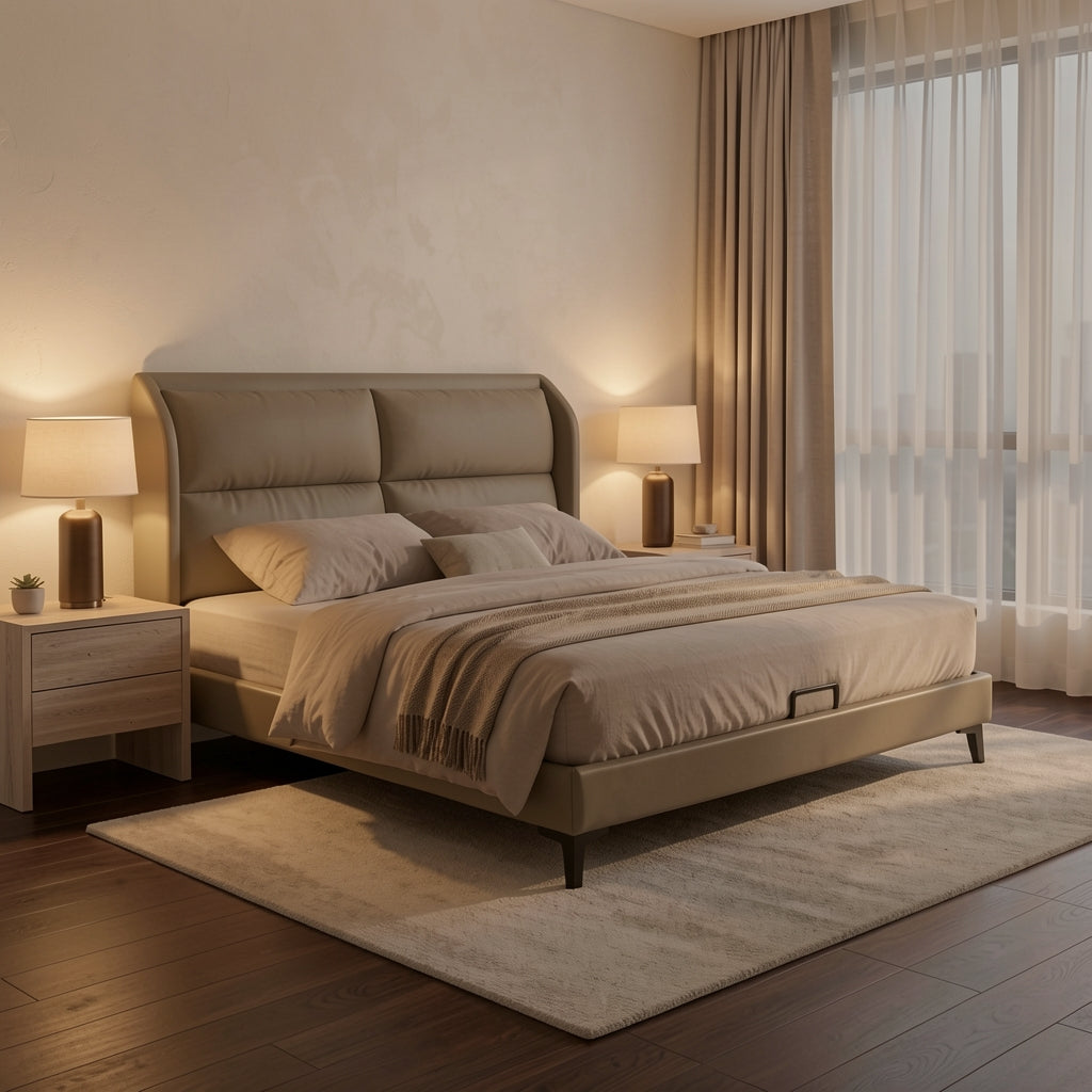 Tufted Bed · Edition 3 in warm evening walnut
