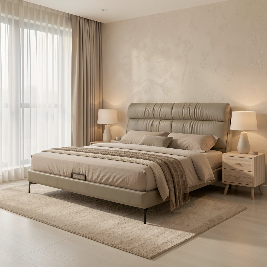 Light Bed in tonal taupe cocoon