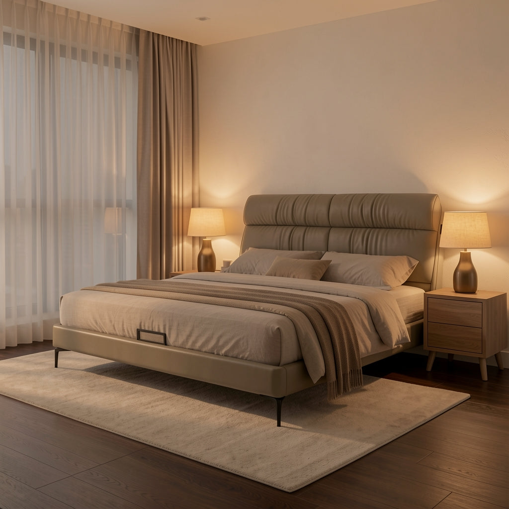 Light Bed in warm evening walnut