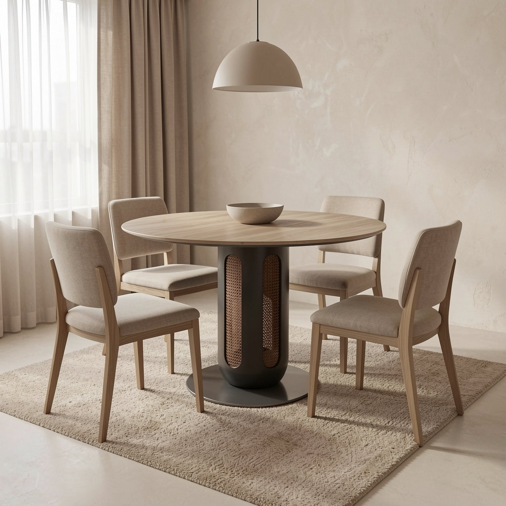 Light Round Dining Table · Edition 2 in tonal taupe cocoon