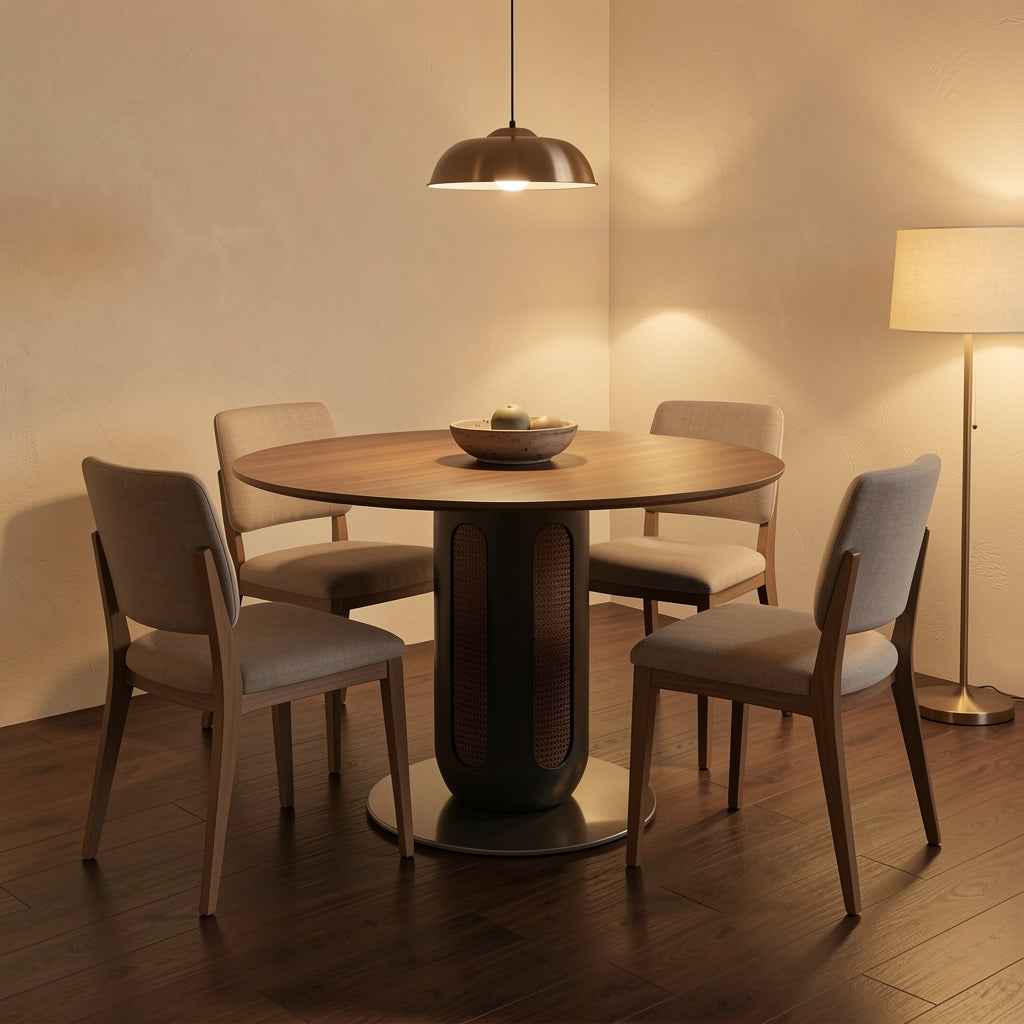 Light Round Dining Table · Edition 2 in warm evening walnut