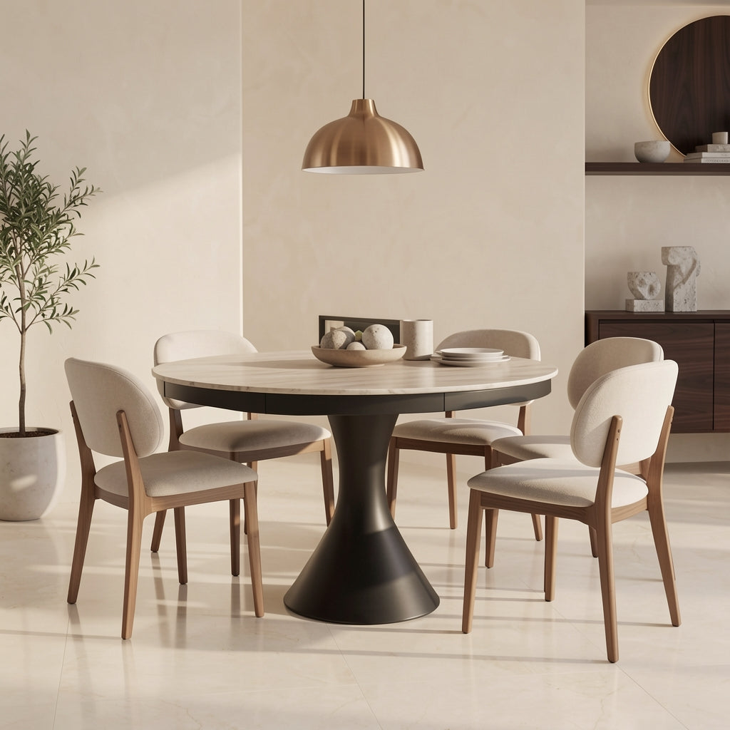 Simple Round Dining Table in marble bronze