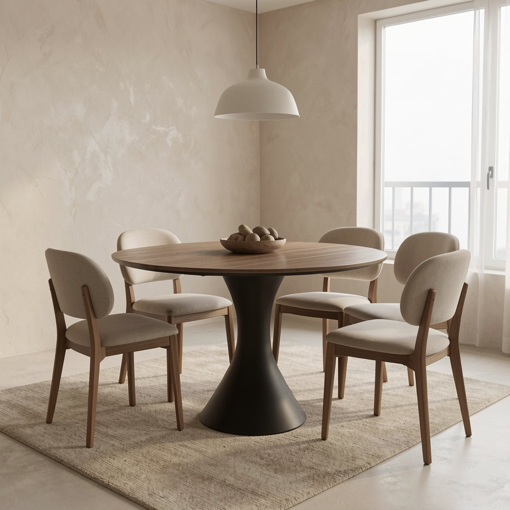 Simple Round Dining Table in tonal taupe cocoon