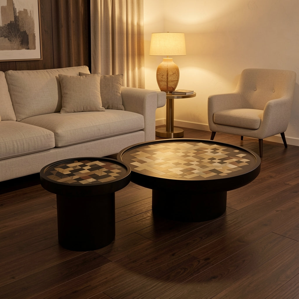 Mosaic Coffee Table in warm evening walnut