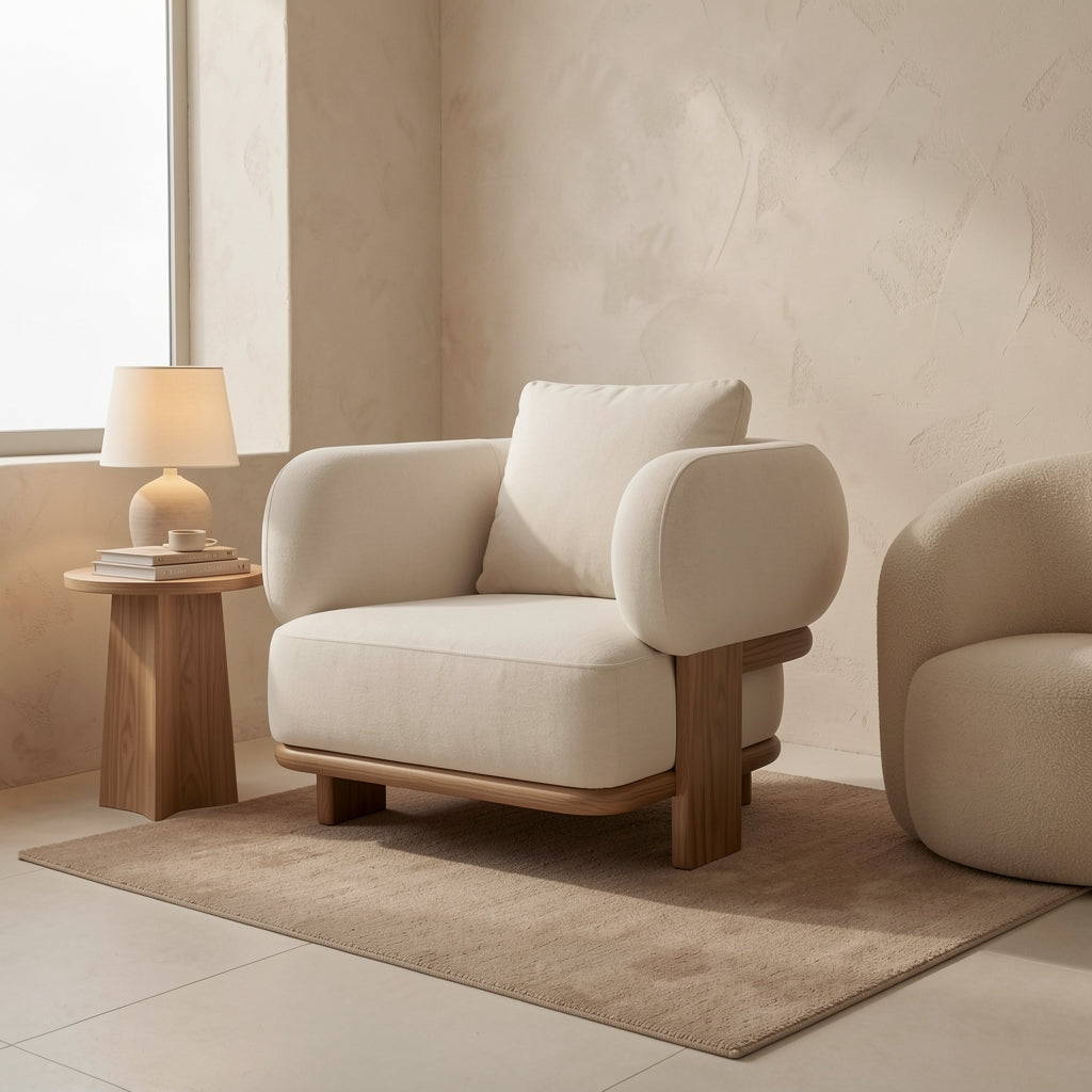 Modern Accent Chair in tonal taupe cocoon