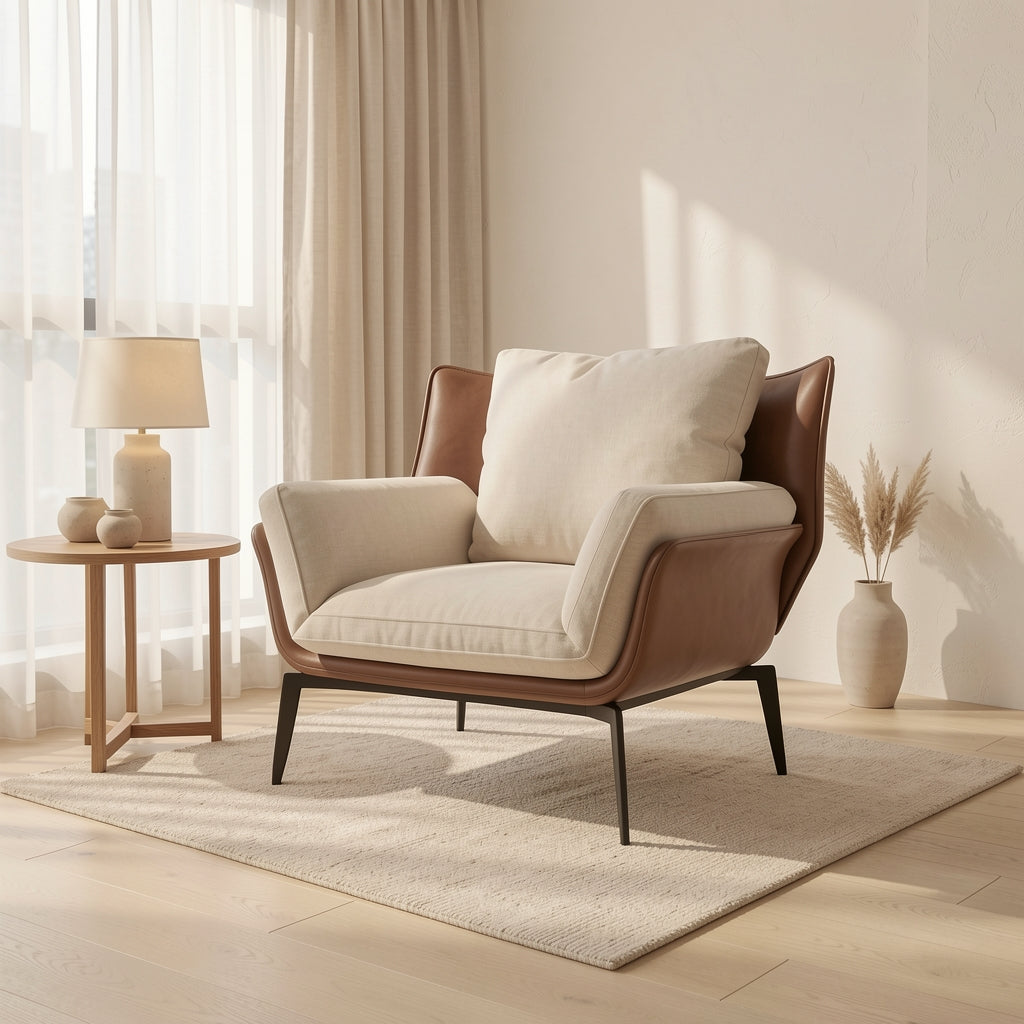 Gray Accent Chair in soft oak daylight