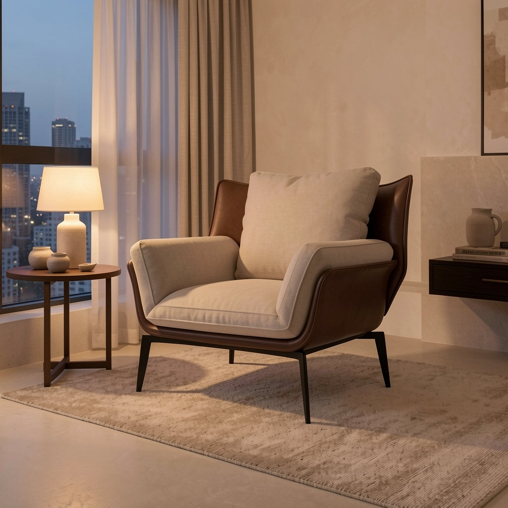 Gray Accent Chair in urban dusk