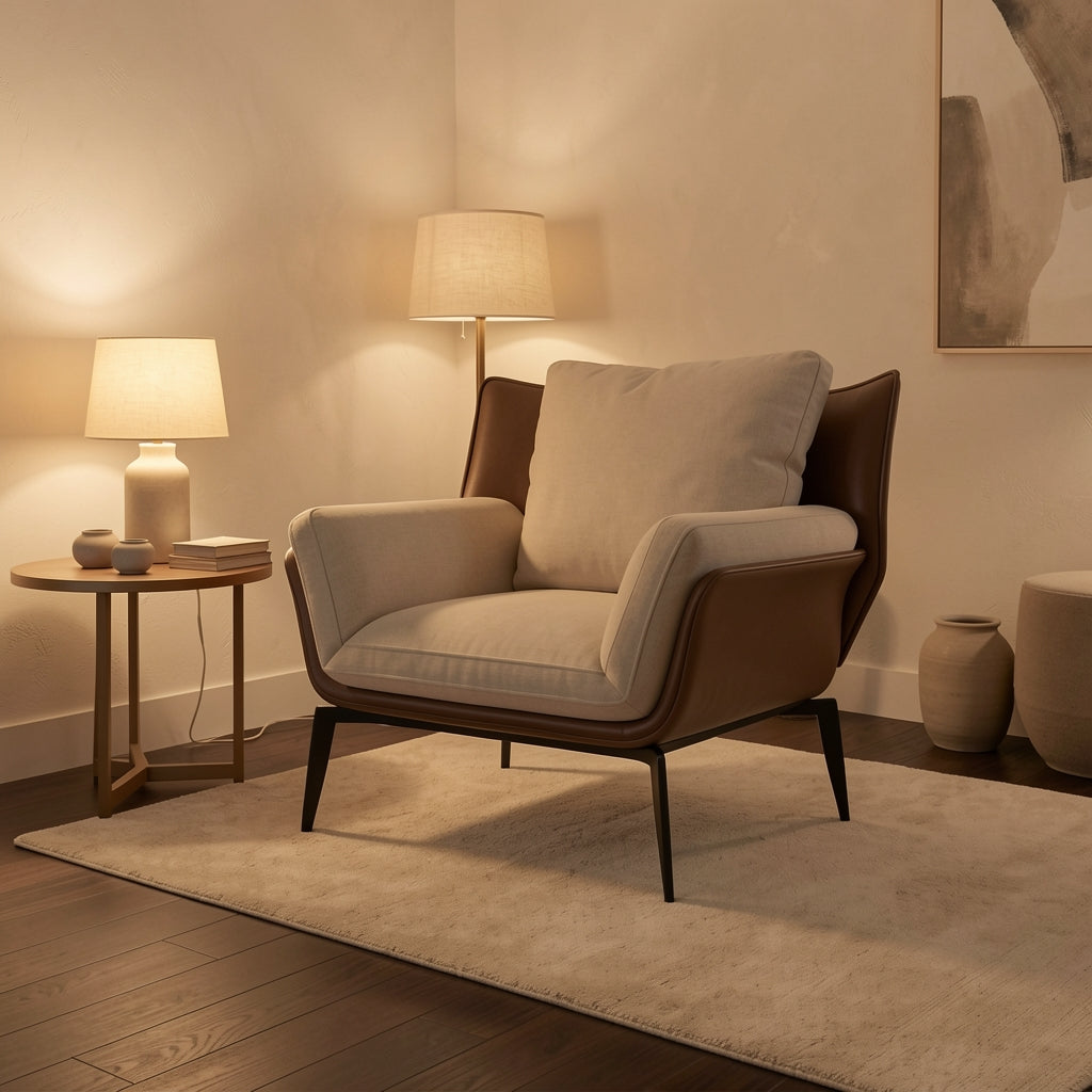 Gray Accent Chair in warm evening walnut