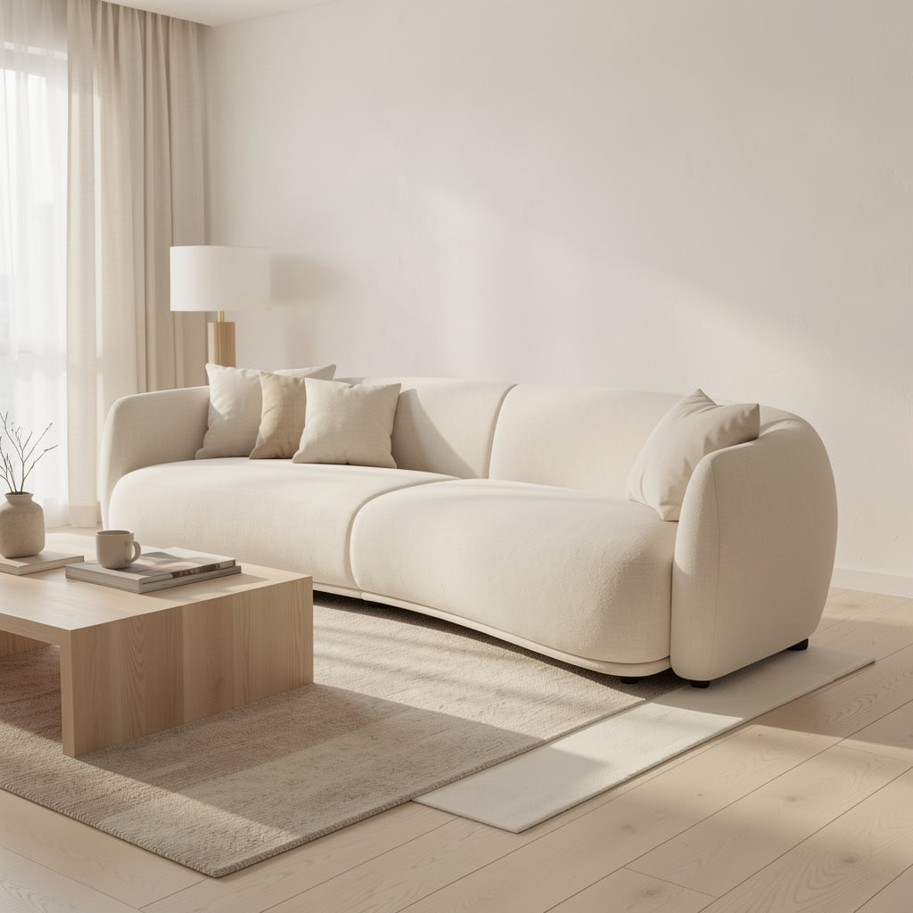 Curved Low-Profile Sofa in soft oak daylight