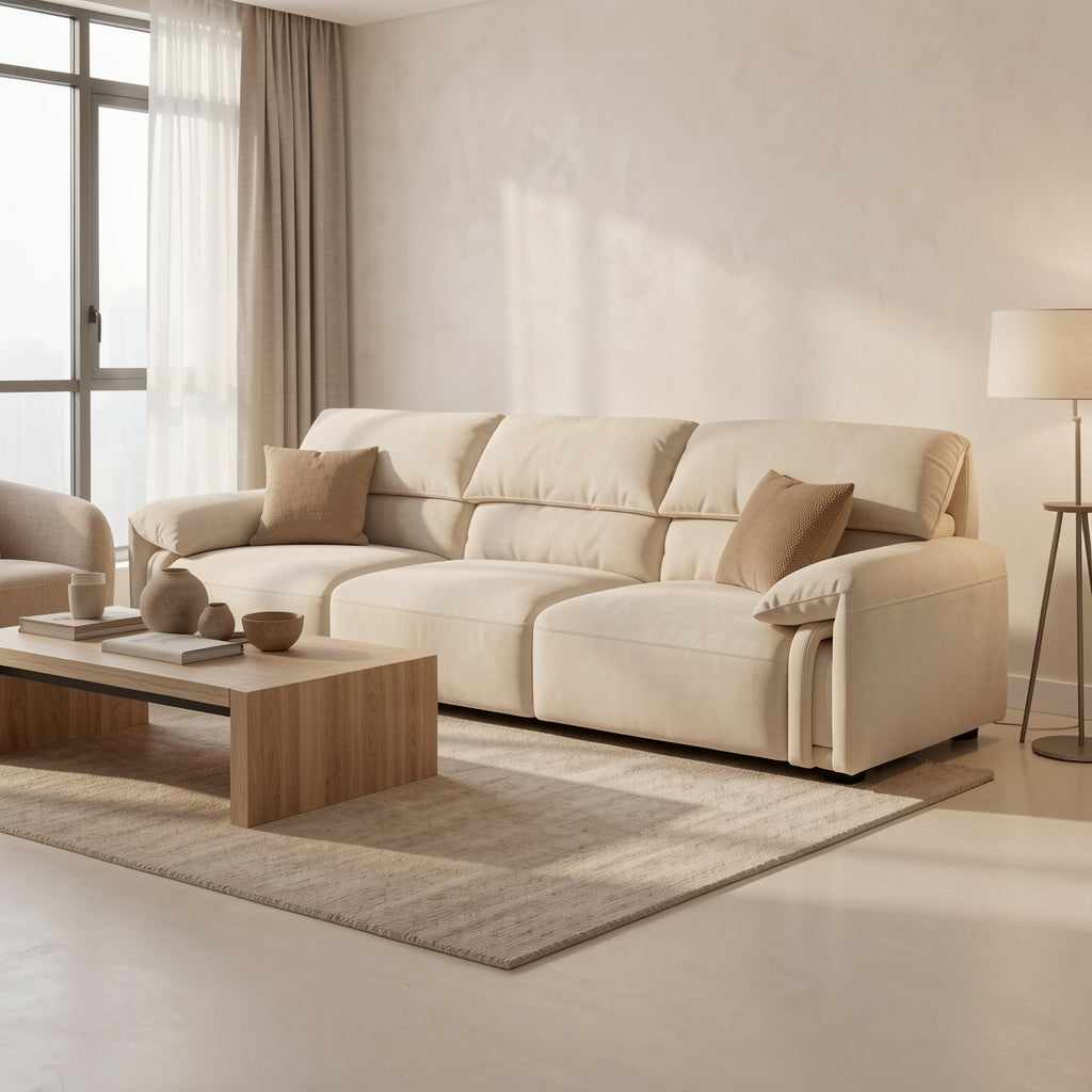 Gray Chaise Lounge Sofa in tonal taupe cocoon