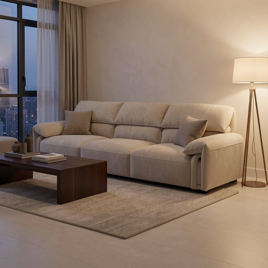 Gray Chaise Lounge Sofa in urban dusk