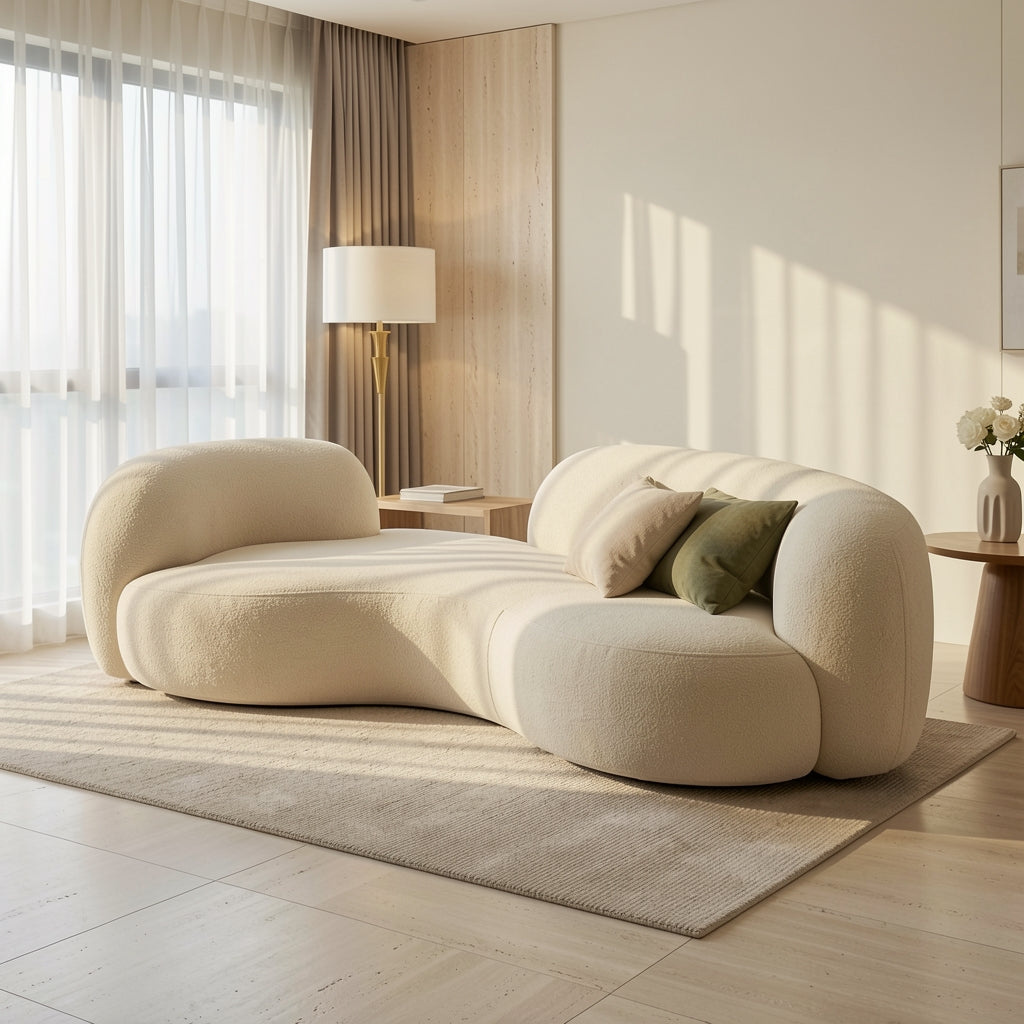 Curved Beige Sofa in home staged
