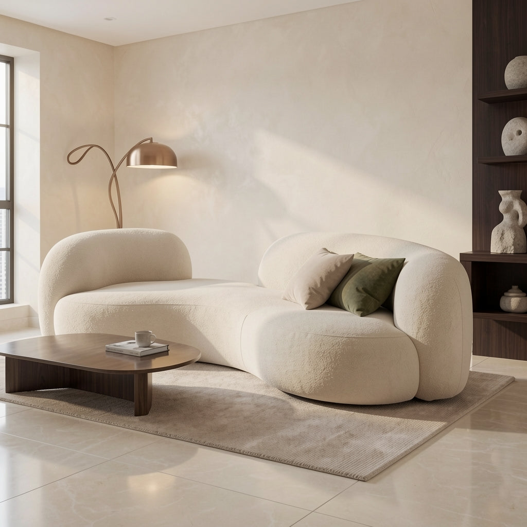 Curved Beige Sofa in marble bronze